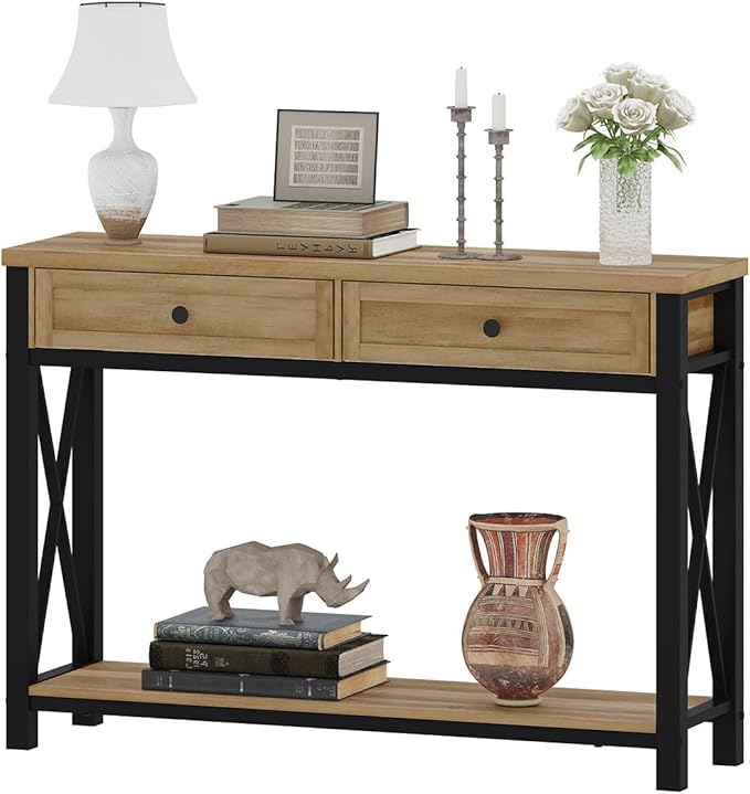 BON AUGURE Entryway Table with Drawers, Sofa Table with Storage, Couch Tables Behind Sofa for Living Room, Foyer Tables for Hallway, Entry, Front Door (Vintage Oak, 47 Inch)