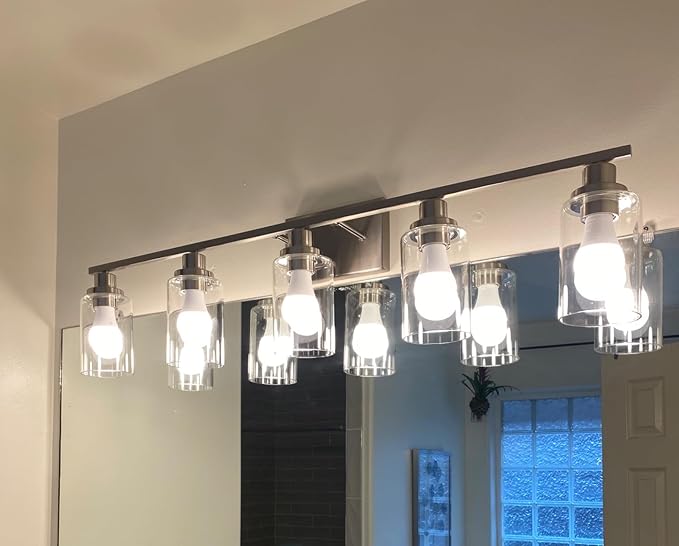 MELUCEE 5-Light Bathroom Vanity Light Brushed Nickel Wall Sconce Modern Light Fixtures Wall Mount with Clear Glass Shade for Porch Bedroom Hallway Kitchen (Patent No.: US D963914 S)