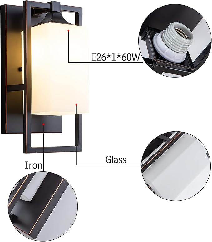 Vintage Bronze Sconces Wall Lighting 1-E26 Lights Bathroom Milk Glass Wall Light Fixtures Indoor Vanity Lights Hallway Bedroom Dining Room Doorway Use