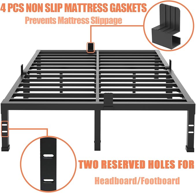 FUIOBYVV California King Bed Frame 18 Inch Tall 3500 lbs Heavy Duty Metal Platform Bed Frame California King Size No Box Spring Needed/Noise Free/Non-Slip