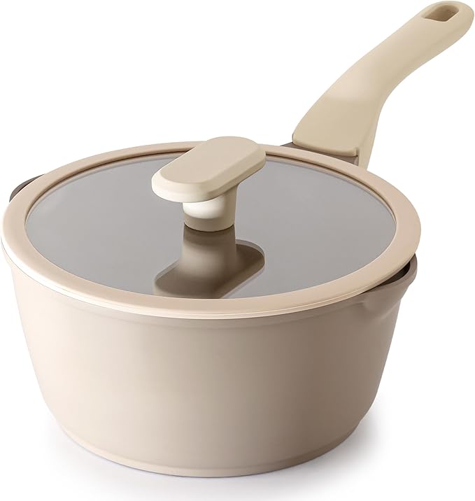 Nonstick Saucepan with Lid, 2.7 Quart Sauce Pan, Healthy Sauce Pot with Pour Spouts for Multipurpose Use, PFOA Free, Induction Compatible, Apricot