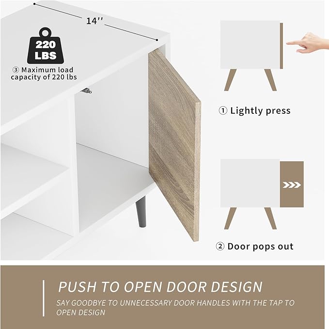 JUMMICO TV Stand for 65 Inch TV, Mid Century Modern TV Stand, Entertainment Center with Storage Cabinet and Open Shelves, TV Console Table Media Cabinet for Living Room, Bedroom and Office (Oak)