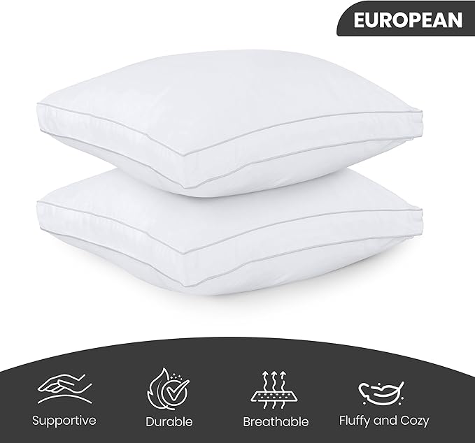 Utopia Bedding Bed Pillows for Sleeping European Size (White), Set of 2, Cooling Hotel Quality, Gusseted Pillow for Back, Stomach or Side Sleepers