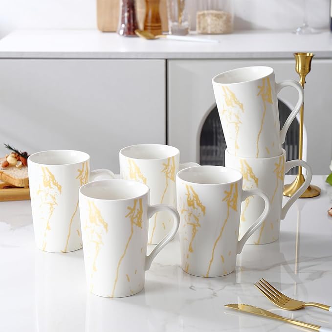 Porcelain Coffee Mugs, 12 Ounce, Set of 6, White | Hot Tea | Cappuccino | Mocha | Cocoa | Cups for Latte