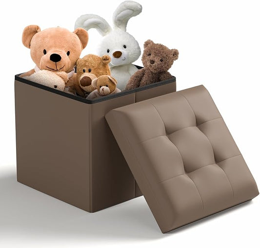 Storage Ottoman Bench, 15 Inch Ottoman Foot Rest, End of Bed Bench, Storage Chest, Load 700 lb, for Living Room, Bedroom, Entryway, Brown