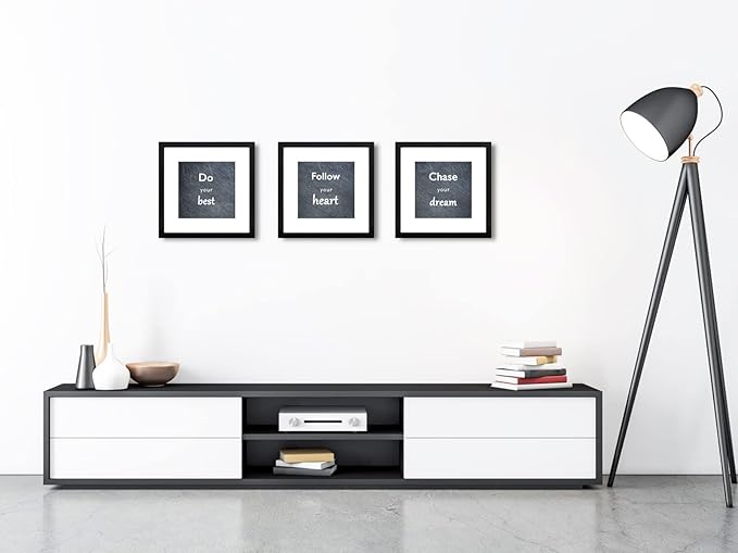 12x12 Black Picture Frame Set of 3 for Pictures 8x8 with Mat or 12x12 Without Mat, Wall or Tabletop Gallery Photo Frames with Real Glass