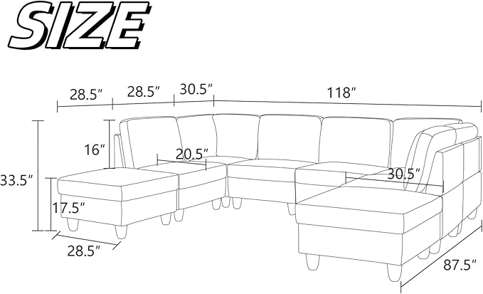 U Shaped Sectional Couch, Convertible Modular Sectional Sofa with Ottomans, 8 Seat Comfy Corner U Shaped Couch Lounge Modern Modular Couches for Living Room Apartment, Blue