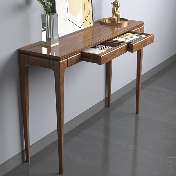 LITFAD Console Table Sleek Walnut Wood Hall Table with 2 Drawers Modern Simple Entrance Table for Hall Living Room Hotel - 1 Piece, 43" L x 14" W x 33.5" H