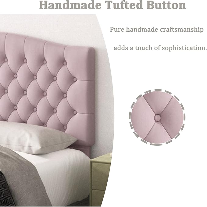 Queen Headboard Only, Upholstered Headboard for Adjustable Bed Velvet Tufted Queen/Full Size Wall Mounted Head Board with Solid Wood Legs Head Board, Pink