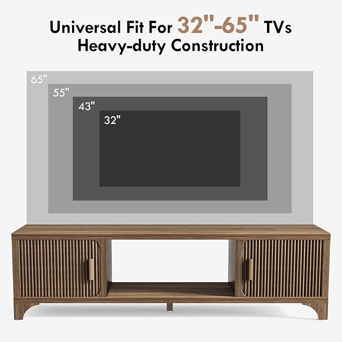 Mid Century Modern TV Stands for 55/60/65 Inch TV Boho Media Console for Living Room Fluted TV Entertainment Center with Storage Wood Television Cabinet for Bedroom