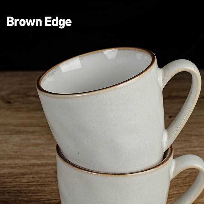 famiware Coffee Mugs Set of 4, Ocean Round 11.5oz Coffee Cup Set with Handle for Cocoa, Milk, Hot Chocolate, Tea or Water, Stoneware Cups for Kitchen, Microwave Dishwasher Safe, Cappuccino White