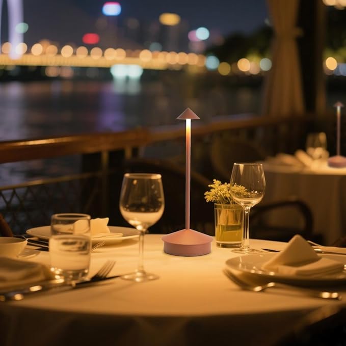 EJQ 2 Pack LED Cordless Table Lamp, Portable 6000mAh Rechargeable Aluminum, Touch Control Outdoor Table Lamp, 3 Color Dimmable Cordless Table Lamps for Restaurant, Patio, Bedroom, Outdoor - Brown