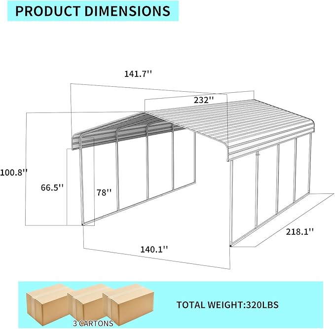 12x20 FT Metal Carport with Enhanced Base and Galvanized Steel Roof, Heavy Duty Outdoor Garage Car Shelter for Car, Boats and Truck