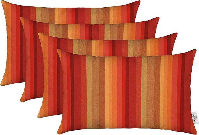 RSH DECOR: Sunbrella Lumbar Throw Pillows Set of 4 | 20" x 12" | Water and Fade-Resistant Performance Fabric | Outdoor Pillow Covers with Down-Alternative Inserts | Astoria Sunset