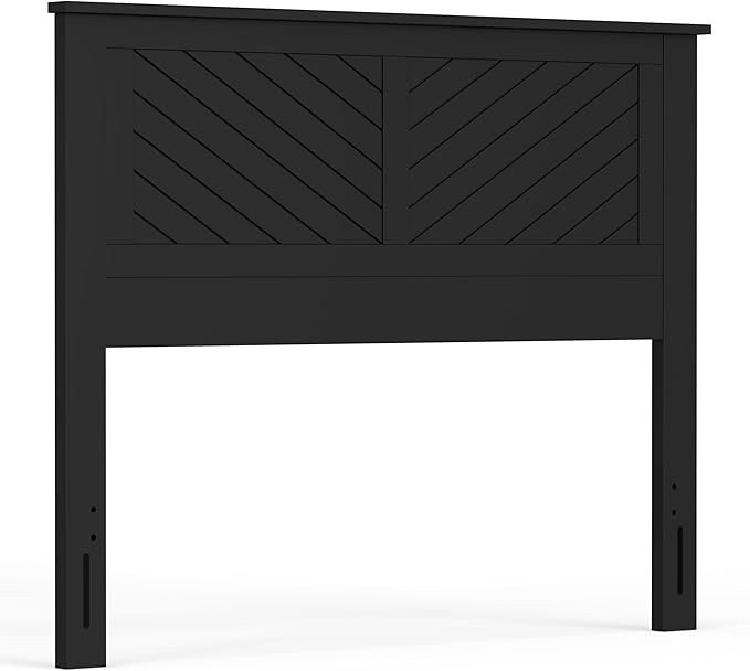 Serene Poplar Wood Full Headboard, Modern Farmhouse Panel with Chevron Scoring, Full Size Headboard in Black, Casual Coastal Style, Easy Assembly, Quality Materials
