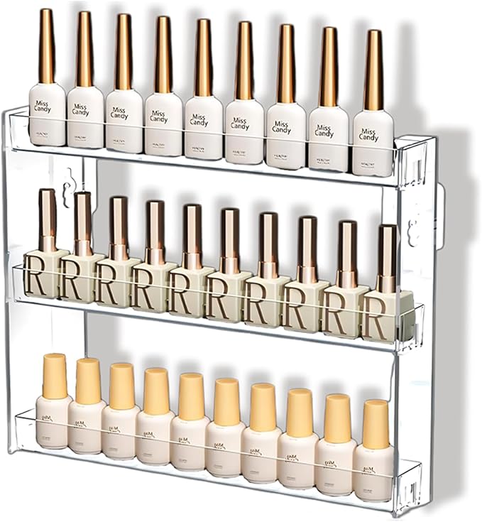 3 Layers Makeup Organizer Wall Mounted, Acrylic Invisible Floating Shelves with Anti-Slip Adhesive Backing, Sunglasses Display Rack, Nail Polish Storage, Clear (1 Pack)