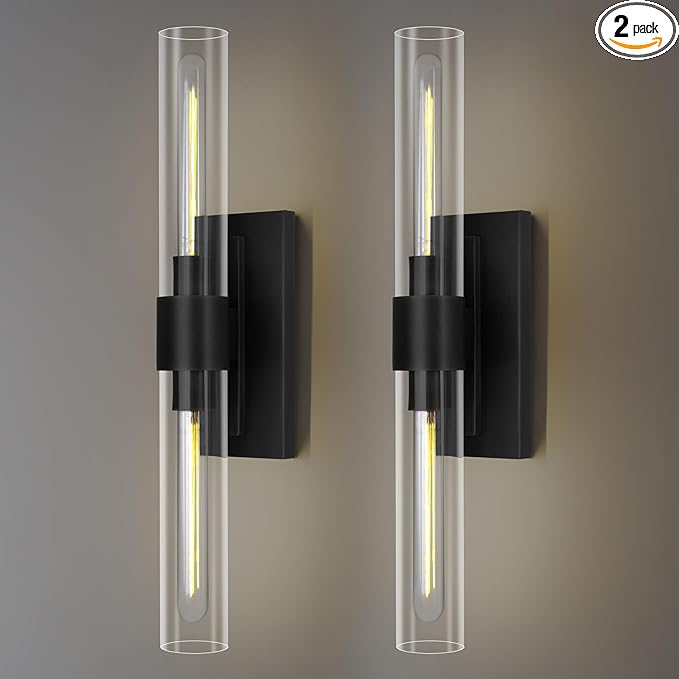 Modern Wall Sconces, 22.8in Black, 2-Light Indoor Wall Mounted Sconces, Bathroom Vanity Light for Living Room, Bedroom, Staircase