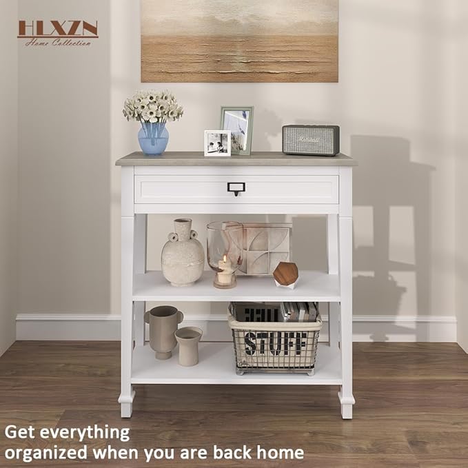 30 Inch Console Table for Entryway, Narrow Entry Table for Living Room Entryway Home w/Drawer and Bottom Shelf, White