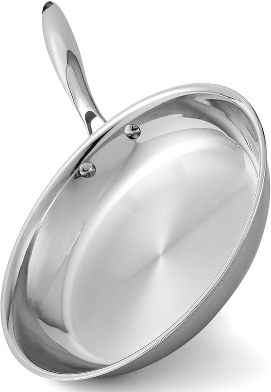Stainless Steel Pan 10 Inch，Non-Toxic PFAS, PFOA & PTFE Free, Compatible With All Cooktops & Induction Safe, Oven Safe Pan for Searing & Sautéing, Long Lasting Cookware. (10 Inch)