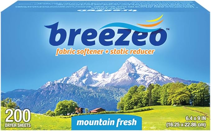 Breezeo Fabric Softener Dryer Sheets, Mountain Fresh, 200 Count