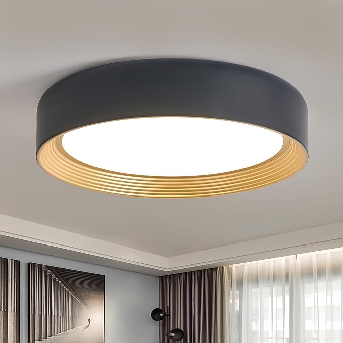 Dimmable 15.75 Inch LED Flush Mount Ceiling Light,Modern Black and Gold Lighting Fixture,Round 36W 3000K-6500K 5CCT Ceiling Lamp for Bedroom,Hallway,Living Room