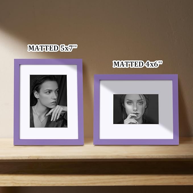 Egofine 8x10 Picture Frame Made of Solid Wood Covered by Plexiglass, Display Pictures 4x6/5x7 with Mat or 8x10 Without Mat for Table Top Display and Wall Mounting Photo Frame, Purple