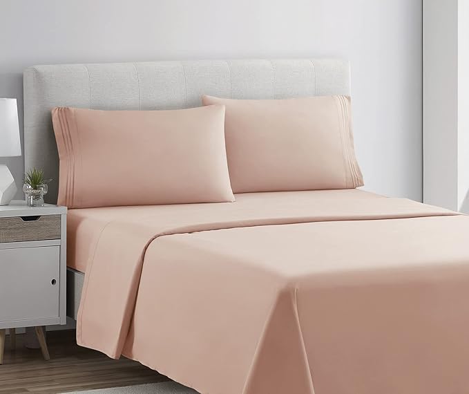 Clara Clark Bed Sheets, Premier 1800 Series 4 Piece Bed Sheet Set, Deep Pocket, Wrinkle, Fade, Stain Resistant, Luxury Soft Bedding Sheets & Pillowcases, California King, Peach