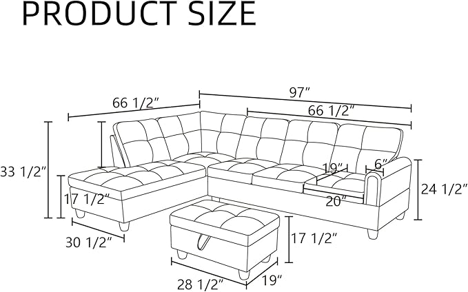 L Shaped Couch, Modular Sectional Sofa with Chaise, Modern Modular Sofas Furniture Sofa Couches for Living Room/Apartment/Office/Bedroom, Dark Blue Violet