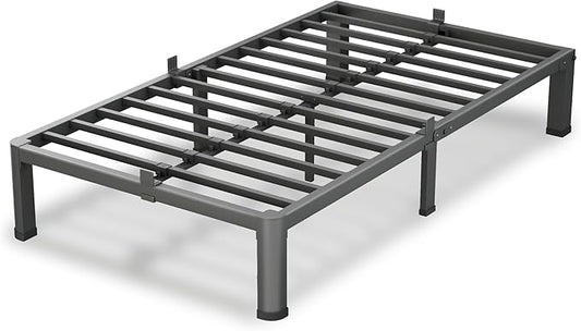 10 Inch Twin Size Bed Frame, 3500Lbs Heavy Duty Metal Platform with Round Corner Legs Mattress Slide Stopper, Steel Slat Support No Box Spring Needed, Noise Free, Non-Slip, Easy Assembly