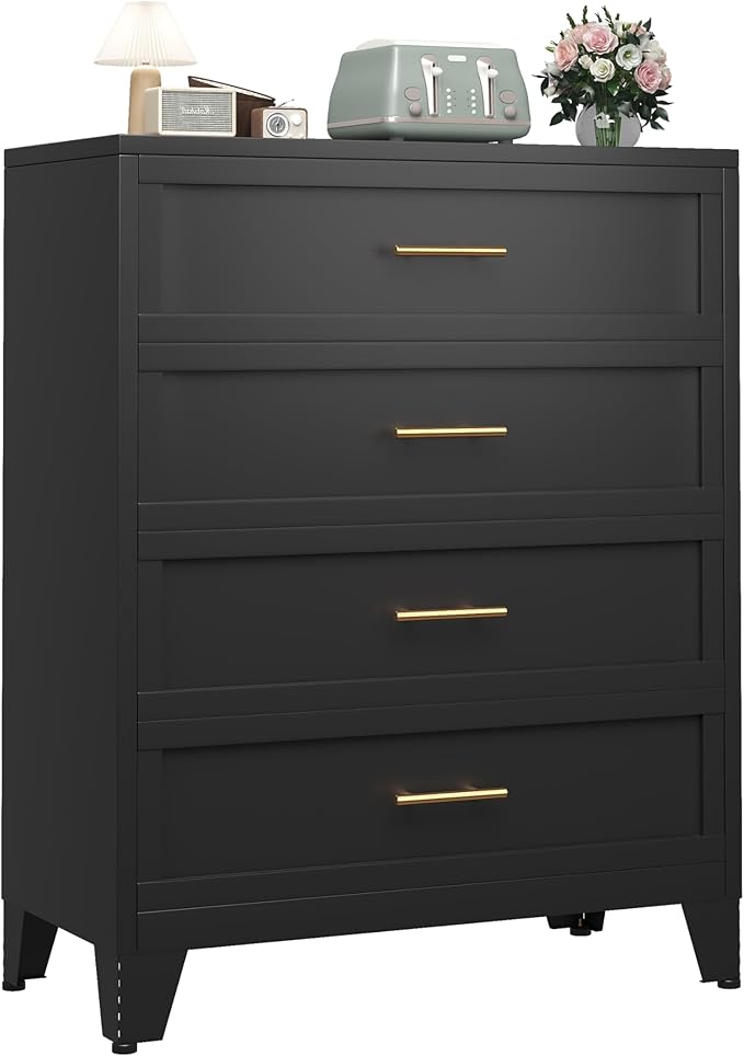 Metal Dresser Tall Black Dresser for Bedroom Chest,43.11" H Drawer Chest, Closet Dressers & Chests of Drawers for Living Room, Hallway (4 Drawers)
