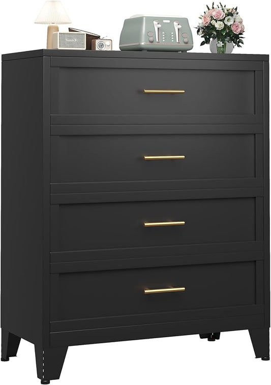 Metal Dresser Tall Black Dresser for Bedroom Chest,43.11" H Drawer Chest, Closet Dressers & Chests of Drawers for Living Room, Hallway (4 Drawers)