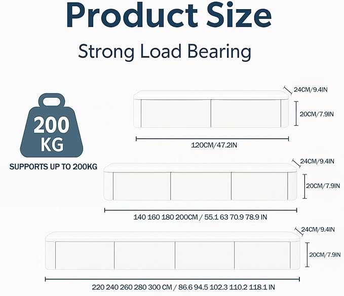 Floating TV Stand,47-118 Inch Wall Mounted TV Shelf,Modern Entertainment Center Media Console with Storage for Bedroom,Living Room (White with Light, 70.9")