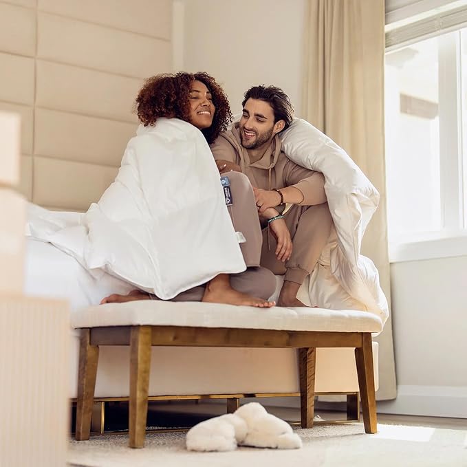 Lincove European Down Comforter Queen Size - Breathable, Ultra-Soft & Fluffy Comforter Filled with 100% Natural White Down, Luxury Hotel Collection All Season Duvet Insert with Corner Tabs