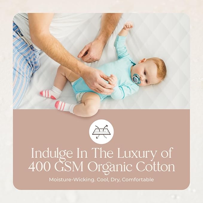 Whisper Organics Luxury Quilted Mattress Cover - Exquisite Softness, 100% Organic Cotton, 17-Inch Deep Pocket, Full, Pure White