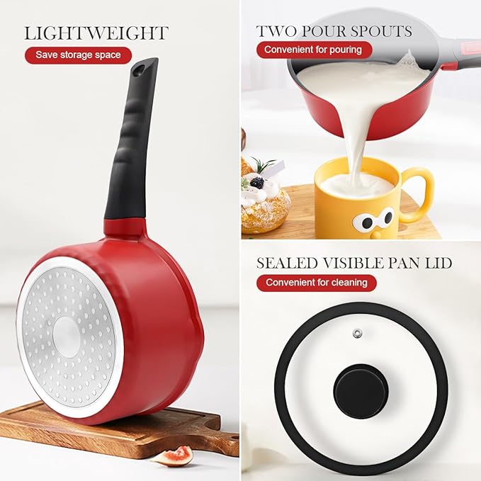 Nonstick Saucepan with Lid, 1.5 Quart Small Sauce Pan Milk Pot with Detachable Handle, Nonstick Sauce Pot Compatible for All Stoves, Oven Safe