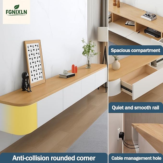 Floating TV Stand,47-118 Inch Wall Mounted TV Shelf,Modern Entertainment Center Media Console with Storage for Bedroom,Living Room (White/Wood with Light, 47.24")