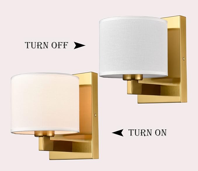 SAMTEEN Gold Wall Sconces Set of Two Mid Century Modern Brass Sconces Wall Lighting with Drum Shade Wall Lamp for Bedroom Hallway Foyer Living Room