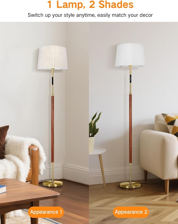 OUTON Wood Floor Lamp, Mid Century LED Modern Dimmable Standing Lamp with Remote & Touch Control, 4 Color Temperatures, Tall Floor Lamps for Living Room, Bedroom, Office, Walnut