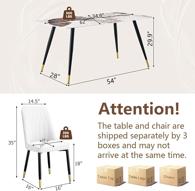 Dining Room Table Set for 4,Dining Table Set for 4, Sintered Stone Kitchen Table Top and Modern Chairs Set of 4 for Kitchen Dining Room