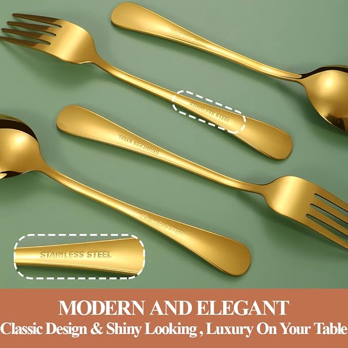 Lazycorner 30 Pcs Gold Silverware Set for 6, Food Grade Stainless Steel Flatware Set Include Fork/Knife/Spoon, Mirror Polished Eating Utensils Sets, Reusable Silverwear Cutlery Set, Dishwasher Safe