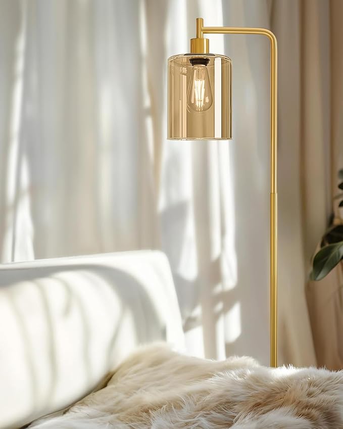 Oneach 66.5'' Floor Lamps for Living Room with Glass lampshade, Modern Gold Floor Lamp with Bulb, Industrial Standing lamp for beroom, Tall Pole Lamps Office (Bulb Included)