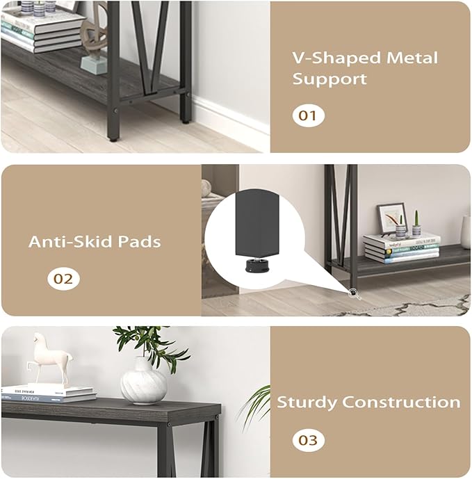 FOLUBAN Console Table for Entryway, Modern Sofa Table Behind Couch, Narrow Entry Table for Hallway, Living Room (Industrial, Dark Gray)