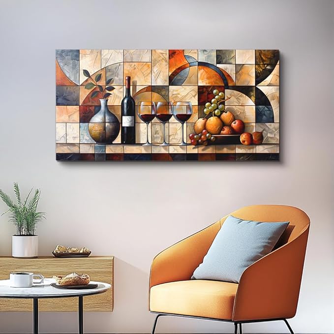 PHAOHUAXM Large Canvas Wall Art For Living Room Abstract Wall Decor For Bedroom Office Wall Decor Wine Glass Mural Restaurant Wall Painting Framed Pictures Artwork Farmhouse Home Decor 24"X48"