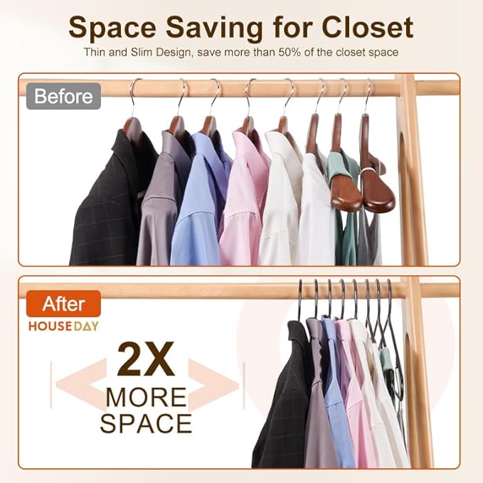 HOUSE DAY Black Plastic Hangers 16 Pack, Space Saving Coat Hanger, Clothes Hanger with Non Slip Hooks, Plastic Clothing Hangers for Closet, Ideal for Everyday Use on Shirts, Coats, Pants, Dress