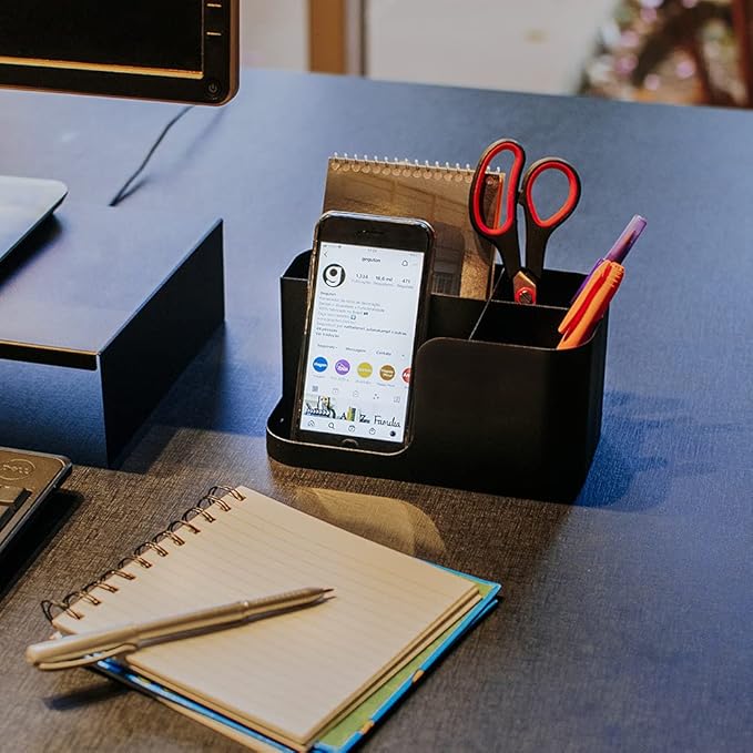 GEGUTON Cell Phone and Pencil Holder for Desk – Solid Wood and Steel, Functional Design – Organizes Accessories, Workspaces, Ideal Gift for Home or Office – Basic Collection