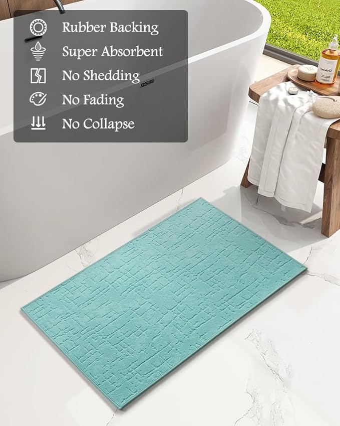 AMOAMI-Bath Mat-Absorbent Quick Dry Bathroom Floor Mats-Washable Rubber Backing Bath Mats for Bathroom Rugs Fit Under Door-Bath Rug for in Front of Sink Bathtub Shower Room, Lake 20''x32''