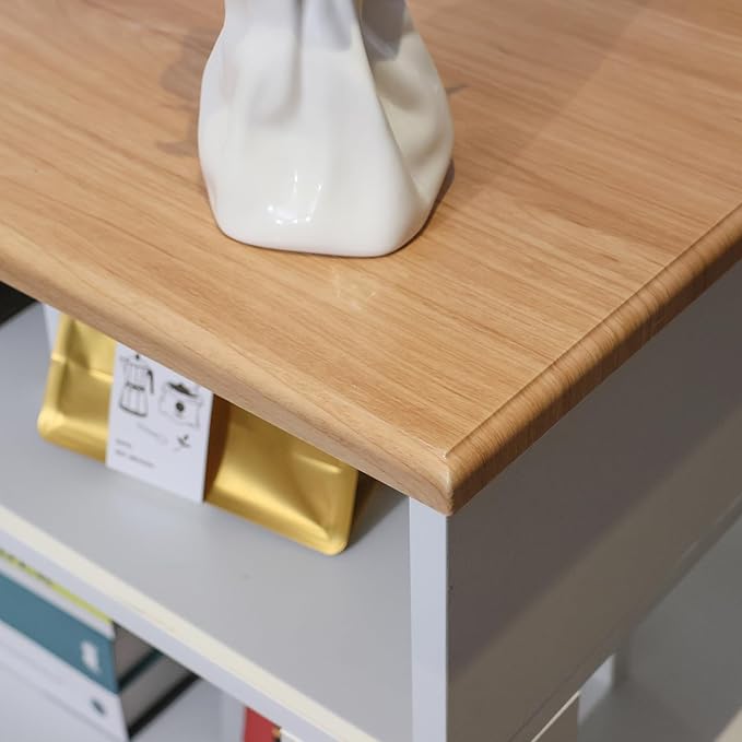 ALBAD Farmhouse Rustic Square Coffee Tables Living Room Center Table with Half Open Storage White & Light Brown