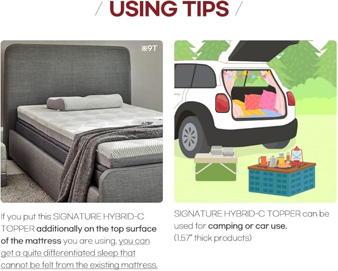 EVEZARY(KOR) Top Notch Memory Foam Mattress Topper–Relieve Back Pain,ergonomic,breathable,odor-free foam.Non-slip,rollable,washable cover. Compr test. CertiPUR-US certified for quality and durability.