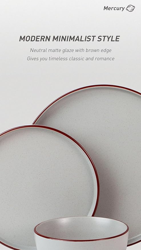 Famiware Mercury Plates and Bowls Sets, 18 Pieces Stoneware Dinnerware Sets, Dishes Set for 6, Microwave and Dishwasher Safe, Light Grey