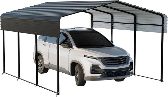 Metal Carport 10 * 15 FT with Enhanced Base Heavy Duty Garage with Galvanized Steel Roof Multi-Use Shelter Outdoor for Car, Pickup, Boat and Tractors